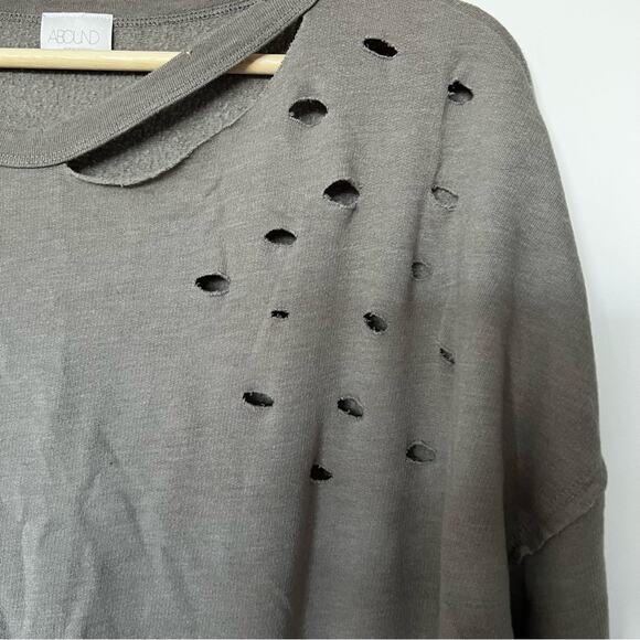 ABOUND Olive/Khaki Green Heathered TIE HIP Cotton Distressed SWEATSHIRT size L - Picture 6 of 16